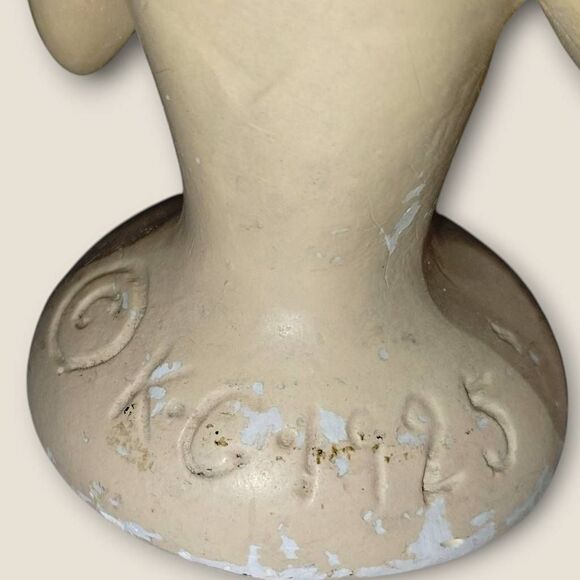 Vtg K.G. 1925 Chalkware Half Dolls-Flapper Art Deco Style Painted Wigged Germany - Picture 6 of 10